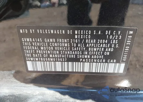 2024 Volkswagen Jetta 1.5T Se z USA, uszkodzony, nr VIN 3VWEM7BU5RM019637